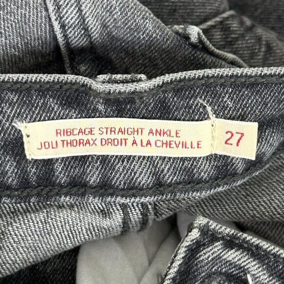 Levi's Ribcage Straight Ankle Premium Denim Washed Black Jeans - Picture 5 of 16
